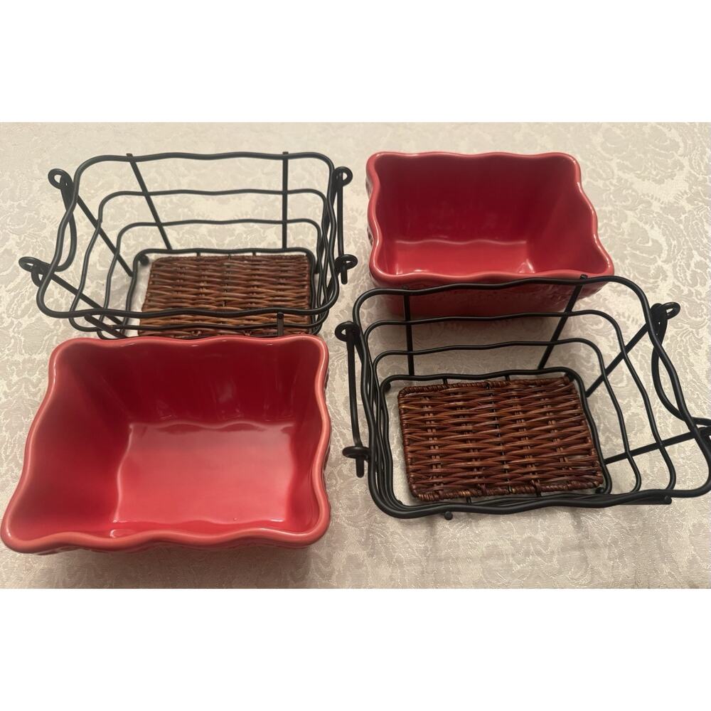 Temp-tations Presentable Ovenware Red Rectangular Ceramic Bowls & Baskets 4pc